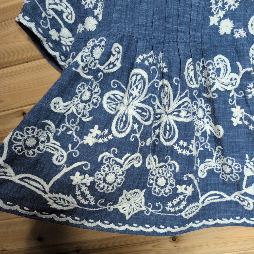 Sea New York Blue Embroidered Floral Butterfly Cotton Blouse‎ Top Size 0 - Picture 4 of 11